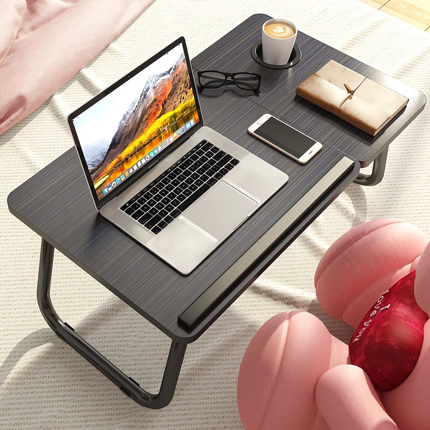 Laptop Desk, Laptop Bed Table with Foldable Legs & Cup Slot, Reading Holder Notebook Stand Breakfast Bed Tray Book Holder for Sofa, Bed, Terrace, Balcony
