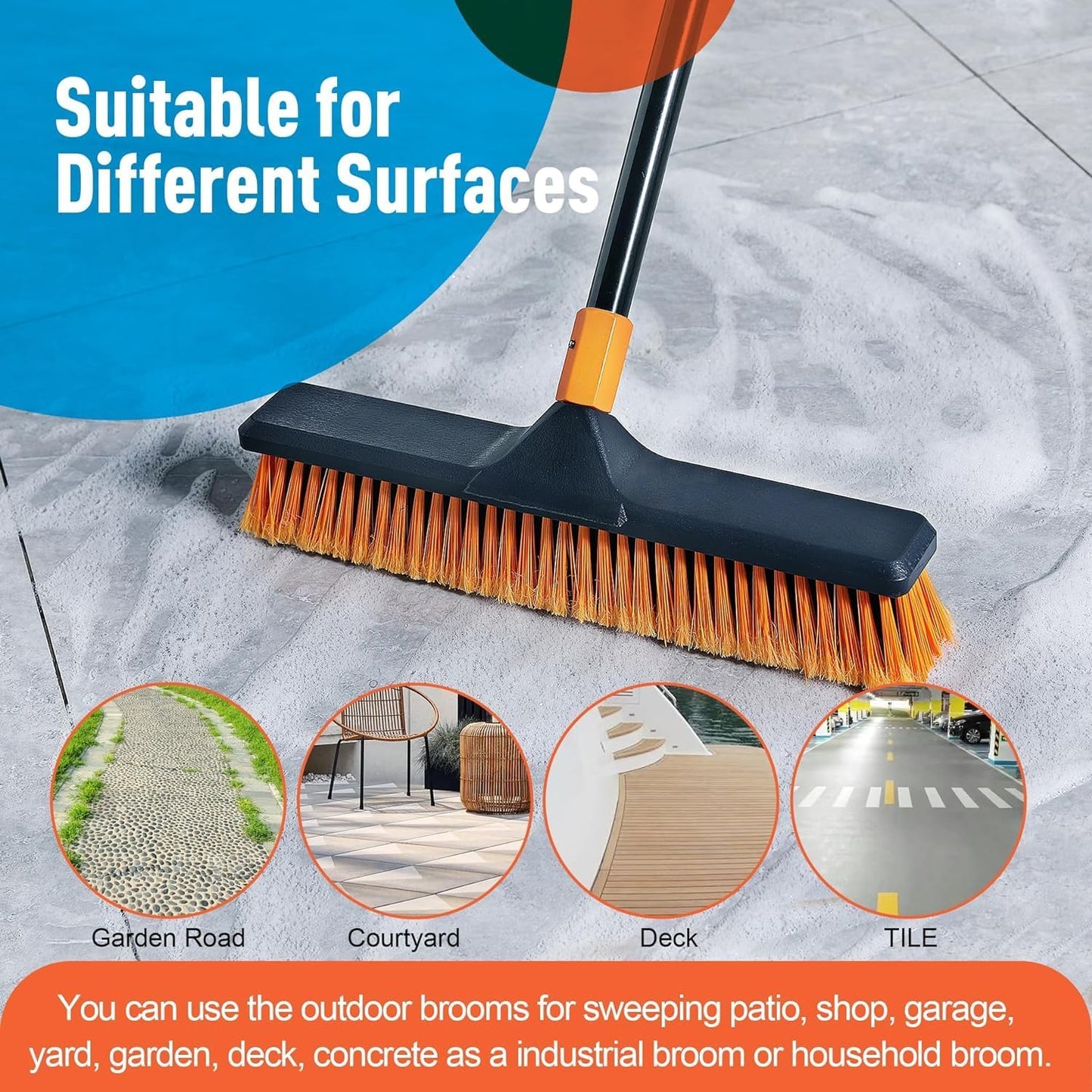 Garden Broom, Yard Brush Heavy Duty Outdoor 2-1, 50&66in, suitable for Schools, Factories, Garden Broom Outdoor,Sweeping Brush (17.7in)