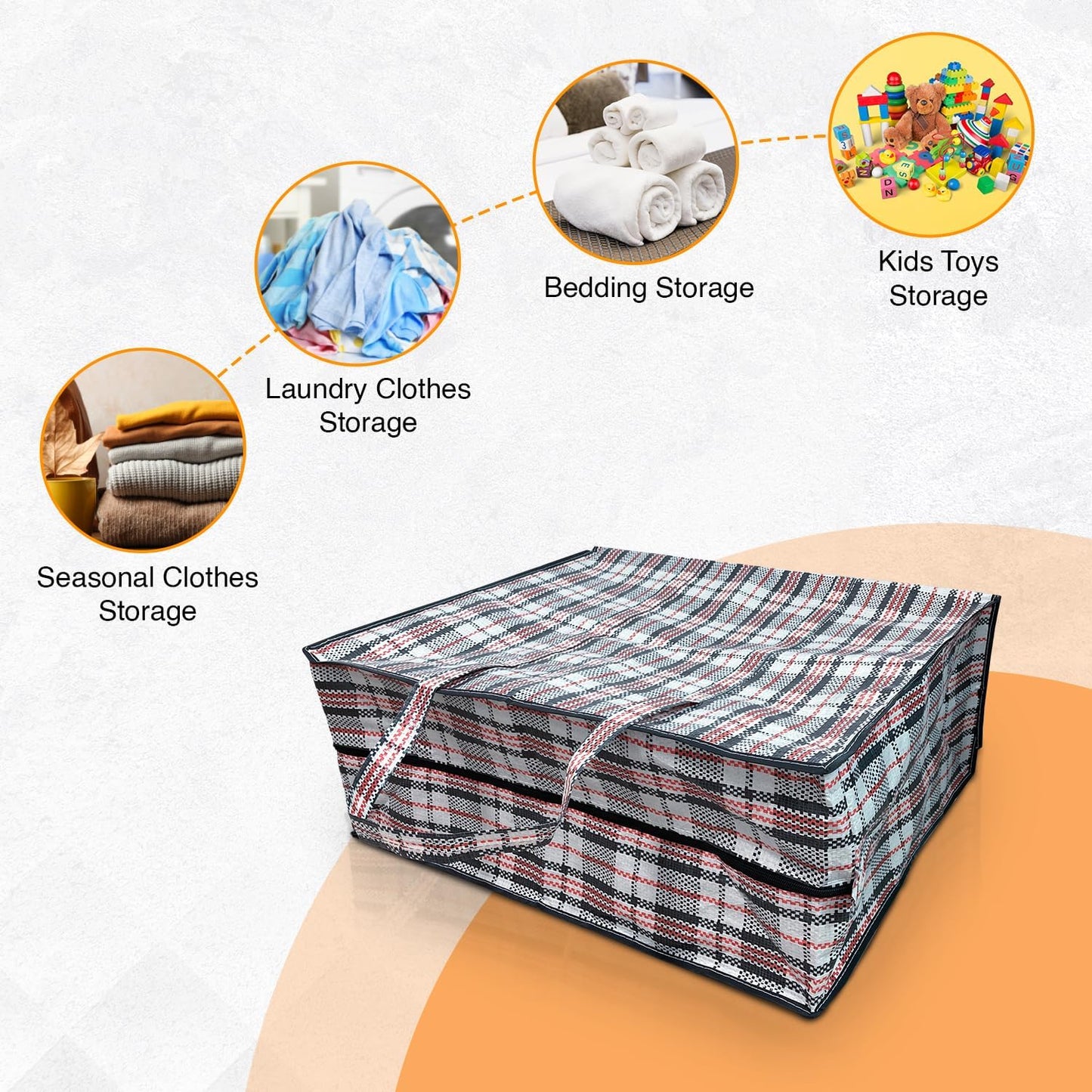 ANSIO Large Laundry Bags Pack of 5 Storage Bags Reusable Laundry Bags with Zips Ideal for Moving House Clothing & Wardrobe Storage (60L x 25W x 50H cm)