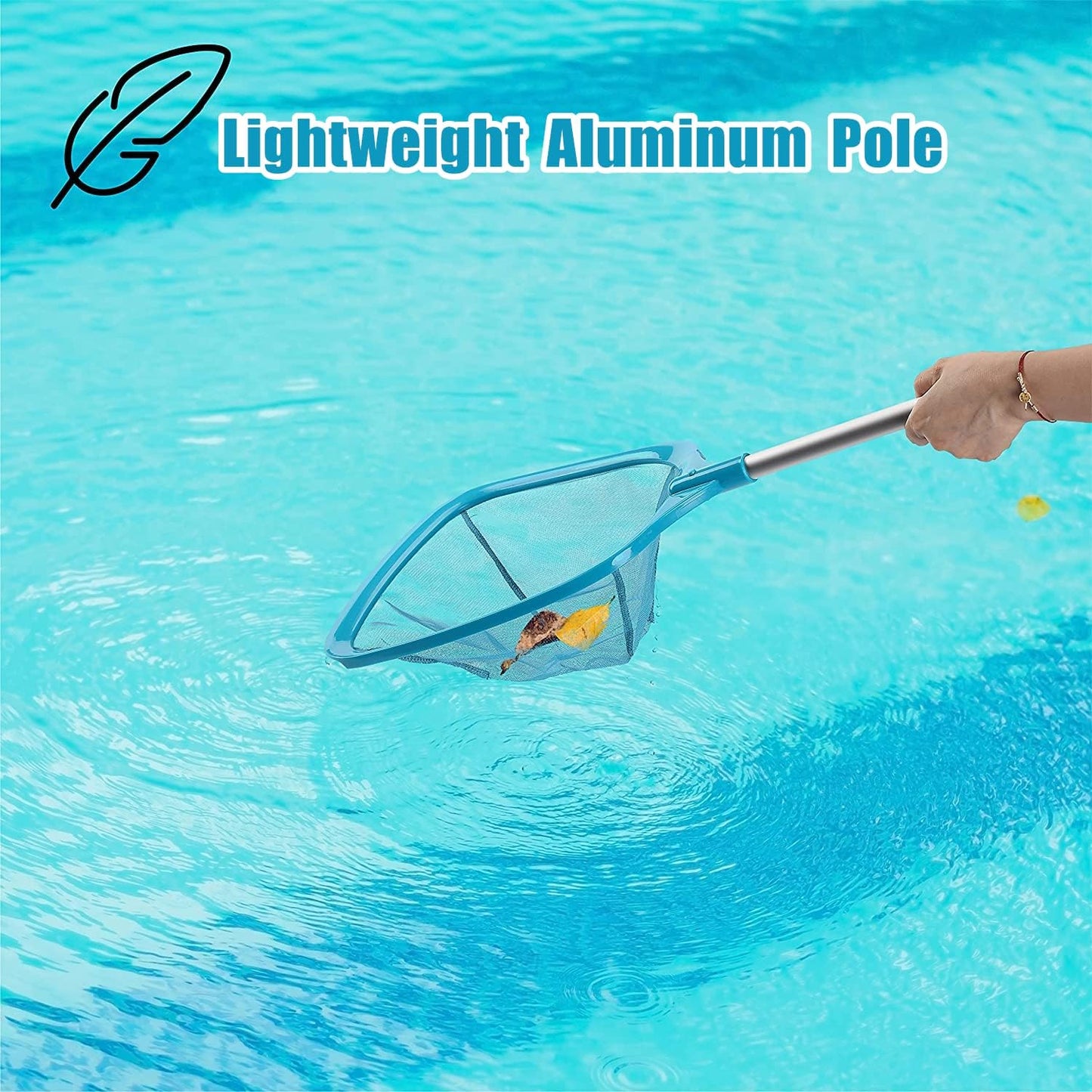 LATERN Pool Skimmer Net with Pole, 60CM Swimming Pool Leaf Cleaning Net Fine Mesh Skimmer with Pole for Cleaning Pool Garden Pond Fountain Tubs Spa Fish Tank