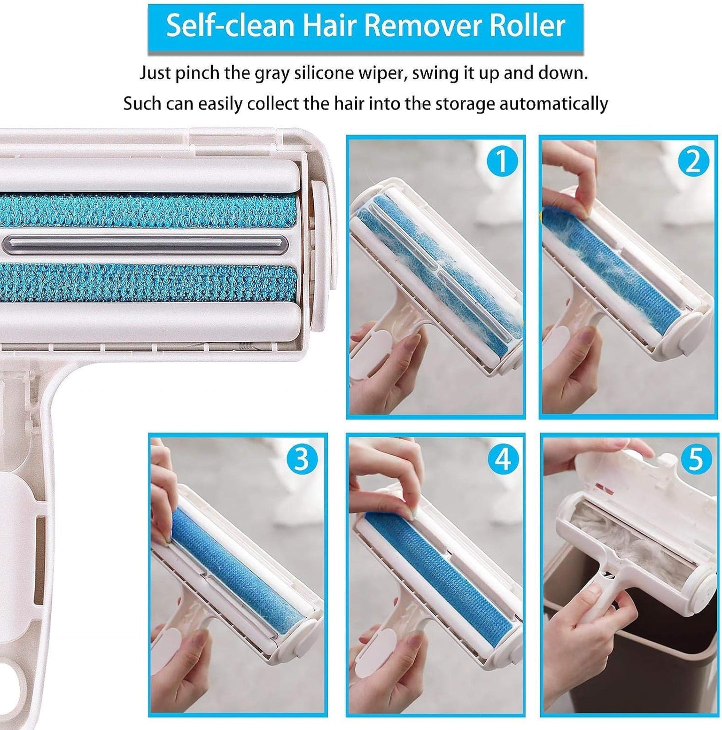 ACE2ACE Pet Hair Remover Roller, Reusable Animal Hair Removal Brush for Dogs and Cats, Easy to Clean Fixed Areas Pet Fur from Carpet, Furniture, Rugs, Stairs, Bedding and Sofa
