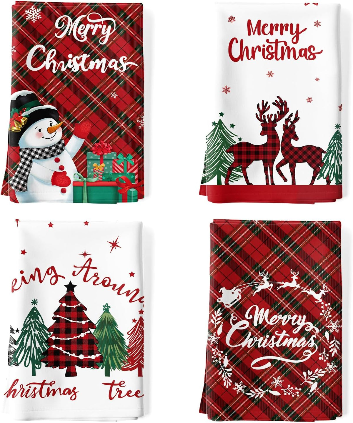 Arquiel 4 Pcs Snowman Kitchen Towel 100% Cotton Winter Absorbent Dish Towel 70 x 48 cm Housewarming Christmas Tree Decorative Hand Towel for Dining Home
