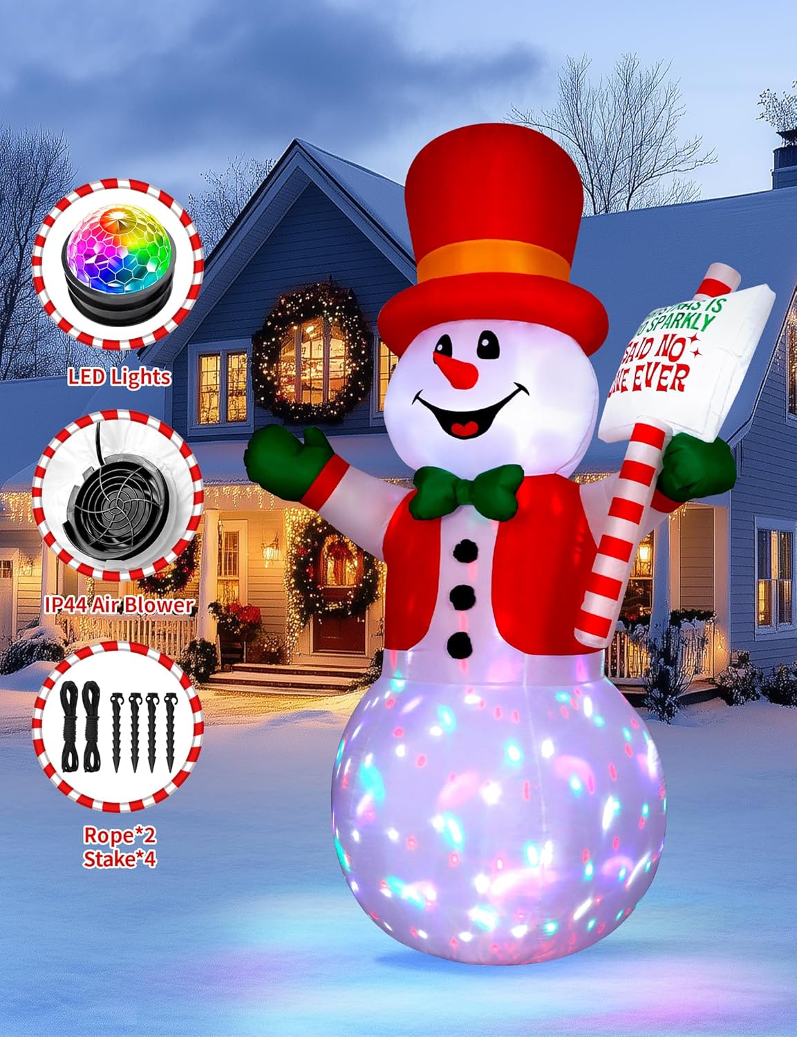 Vintoney 244 cm/ 8 FT inflatable snowman Christmas inflatables decorations outdoor decoration large blow ups for yard holiday xmas indoor garden holiday air filled led
