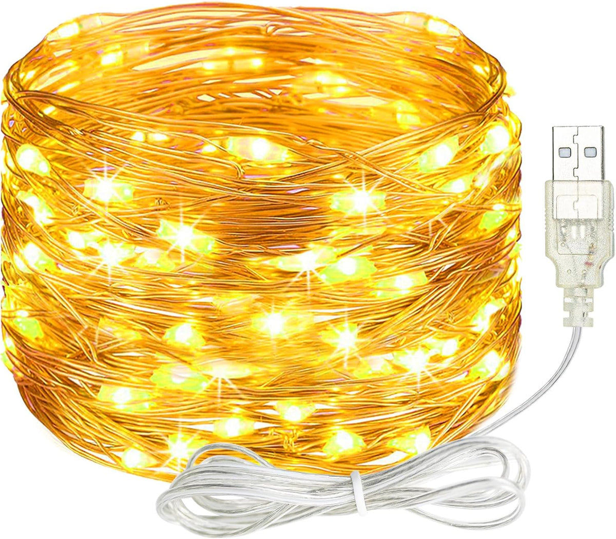 litogo USB Fairy Lights, 5M 50LED USB String Light, Silver Wire Fairy Lights for Indoor, Christmas, Bedroom, Party, Wedding(Warm White)