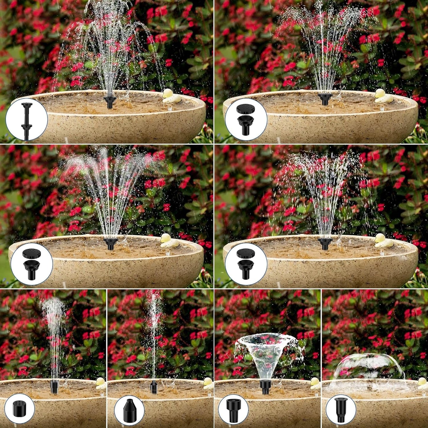 Biling Solar Water Pump with Battery Backup, 7.5W Solar Pond Fountain with 3600mAh Battery 10 Nozzles Solar Fountain with 5ft Tubing Water Features for Garden Ponds Pool Fish Tank Waterfall