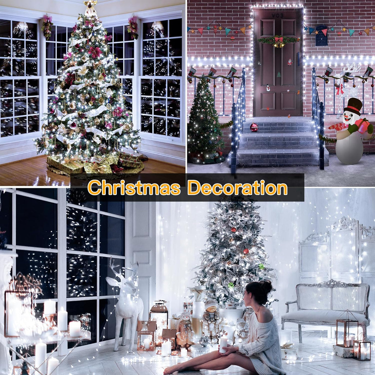 Ollny 20m 200 LED Fairy Lights Mains Powered, Outdoor Waterproof String Light with Remote/Plug/Modes/Timer, Bright Cool White Lighting Outside Indoor Garden Tree Party Wedding Decorations
