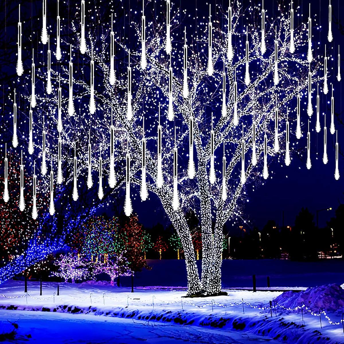Kwaiffeo Outdoor Christmas Lights, Meteor Shower Lights Snow Falling Lights 12 inch 10 Tube Outside Christmas Lights for Xmas Tree Halloween Decorations Window Wedding Party, White…