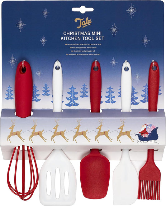 Tala Christmas Mini Kitchen Tool Set, Perfect for Festive Family Baking, Includes Essential Collection of Silicone Tools, Dishwasher Safe
