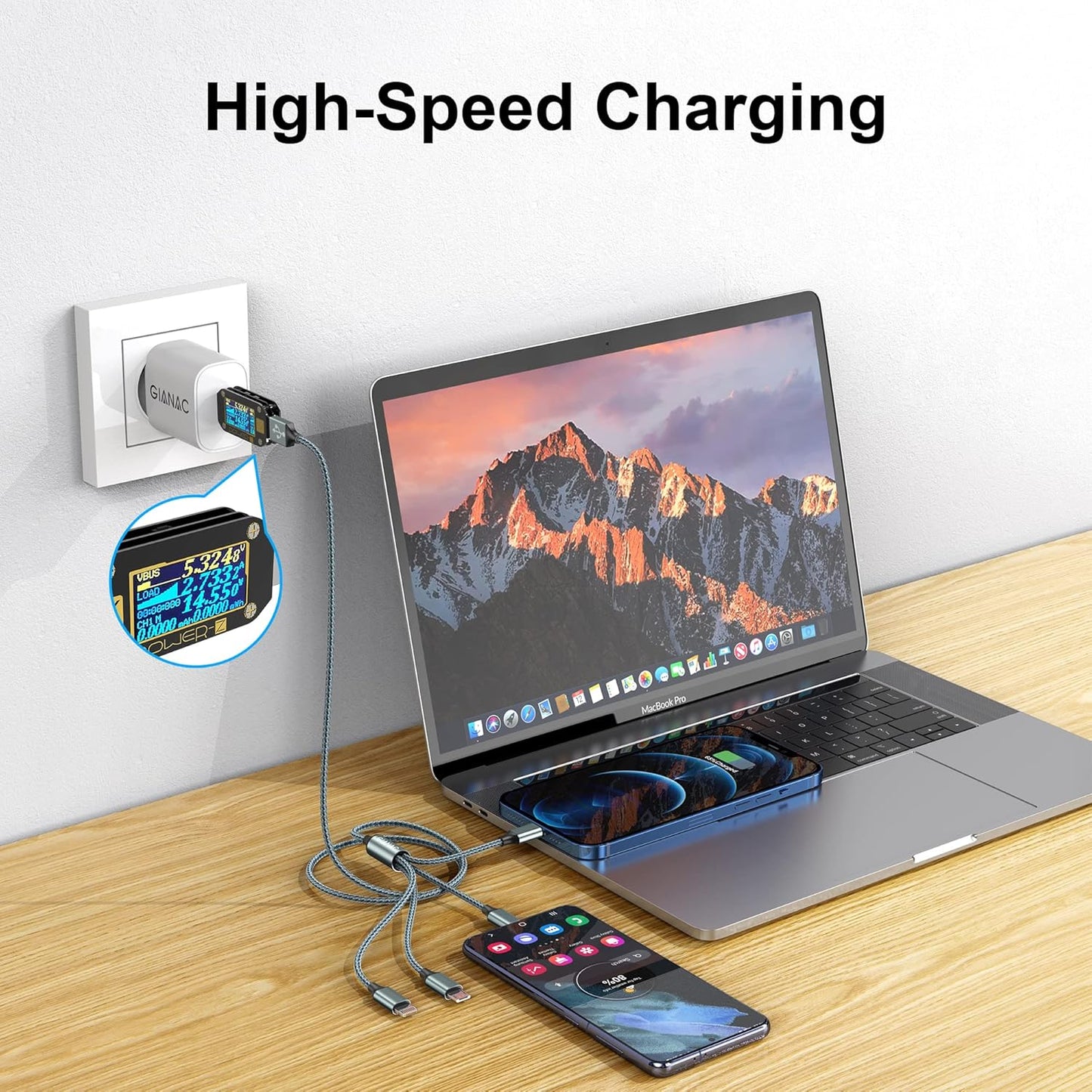 Multi Charger Cable, 4 in 1 Charger Cable [1.2M] Multiple USB Cable Nylon Braided with Micro USB Type C Lightning Cable Connector for iPhone, Android Galaxy, Huawei, Nexus, Nokia,LG, Sony, PS4-Green