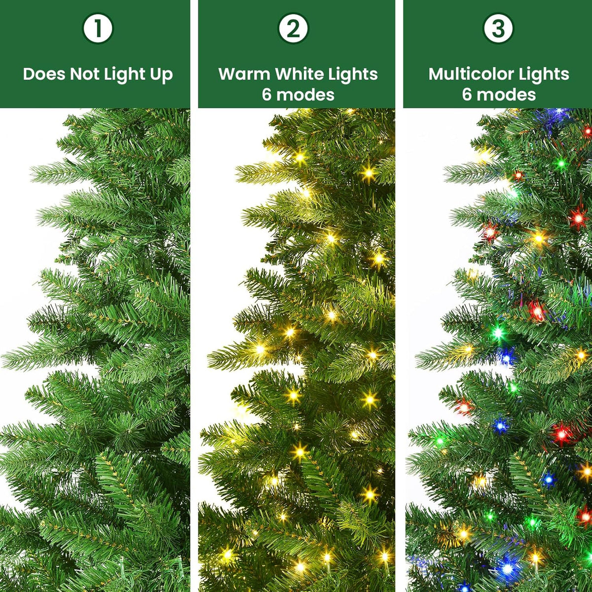 SHareconn 6FT Pre Lit Artificial Christmas Tree with 350 Warm White & Multicolor LED Lights, 12 Light Modes, Xmas Tree with 1322 PVC & PE Branch Tips, with Metal Stand, Easy Assembly and Foldable