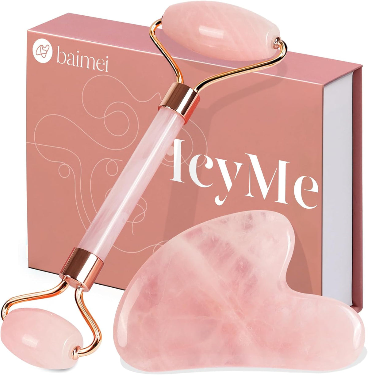 BAIMEI Rose Quartz Gua Sha & Jade Roller Set