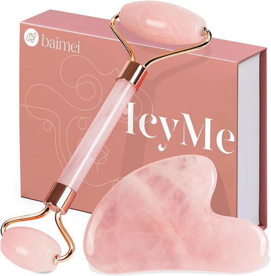 BAIMEI Rose Quartz Gua Sha & Jade Roller Set