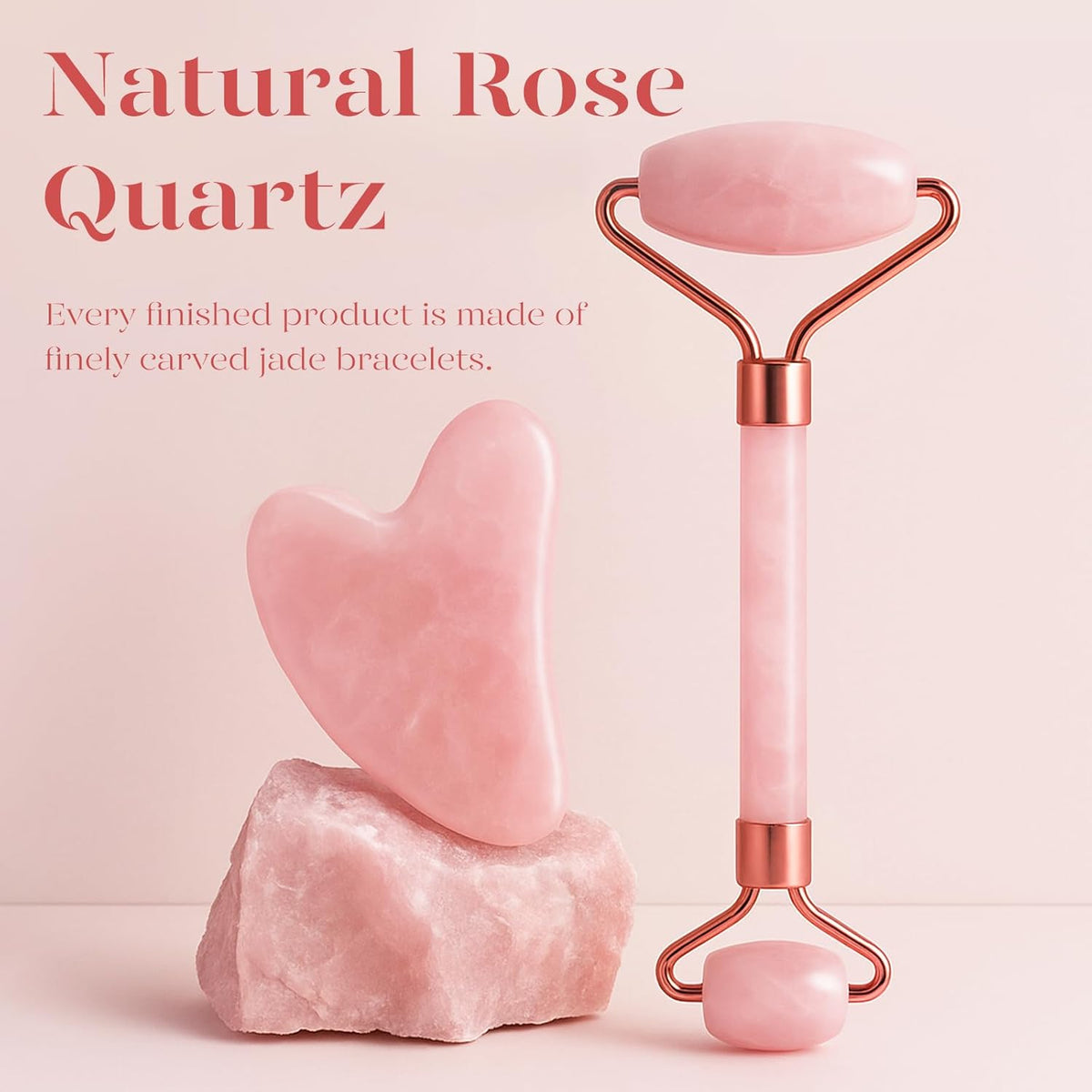 BAIMEI Rose Quartz Gua Sha & Jade Roller Set