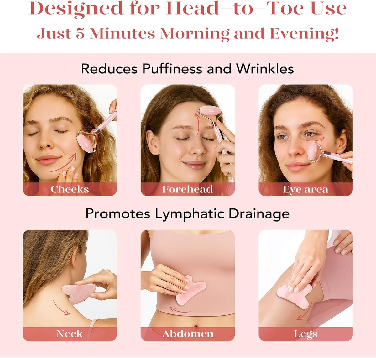 BAIMEI Rose Quartz Gua Sha & Jade Roller Set