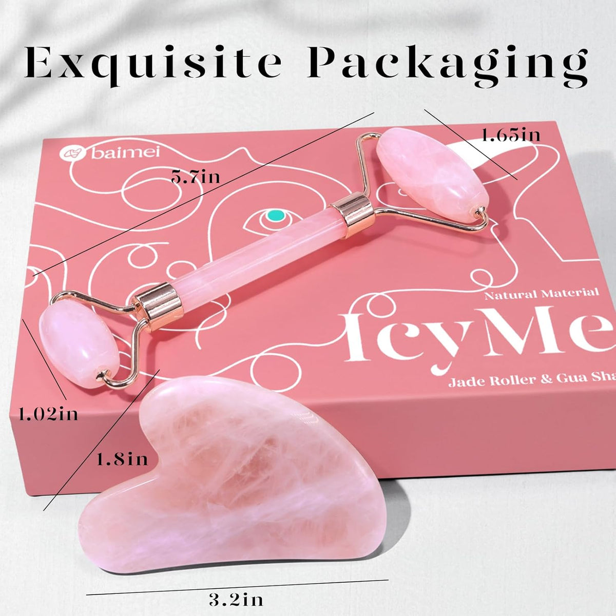 BAIMEI Rose Quartz Gua Sha & Jade Roller Set